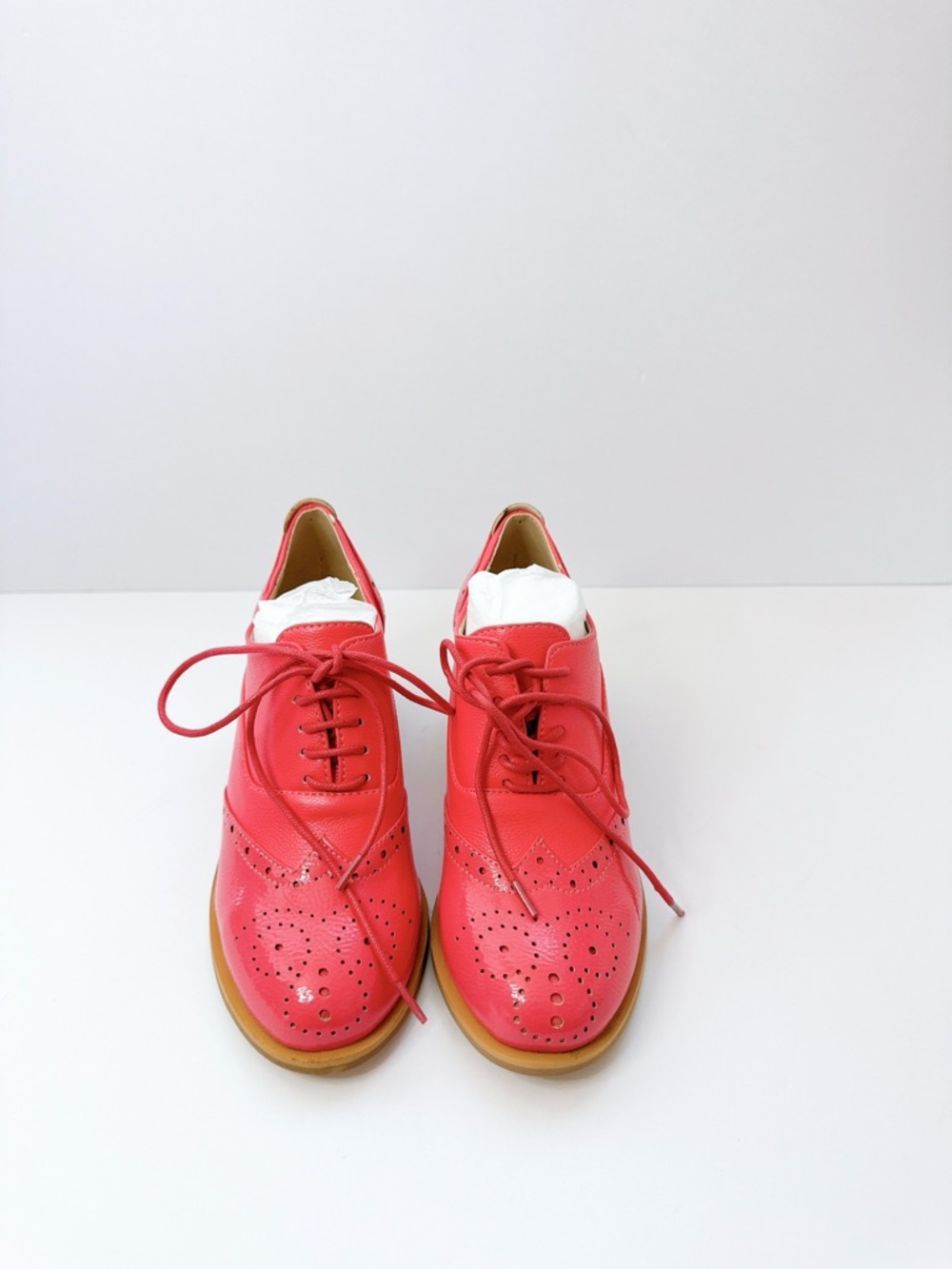 Size 5 Women’s Pink Vintage Oxford Heels Brogue Lace-Up Chunky Heel FOWT